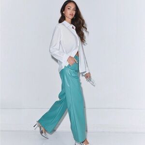 Noli Teal Faux Leather Croc-Embossed Pants